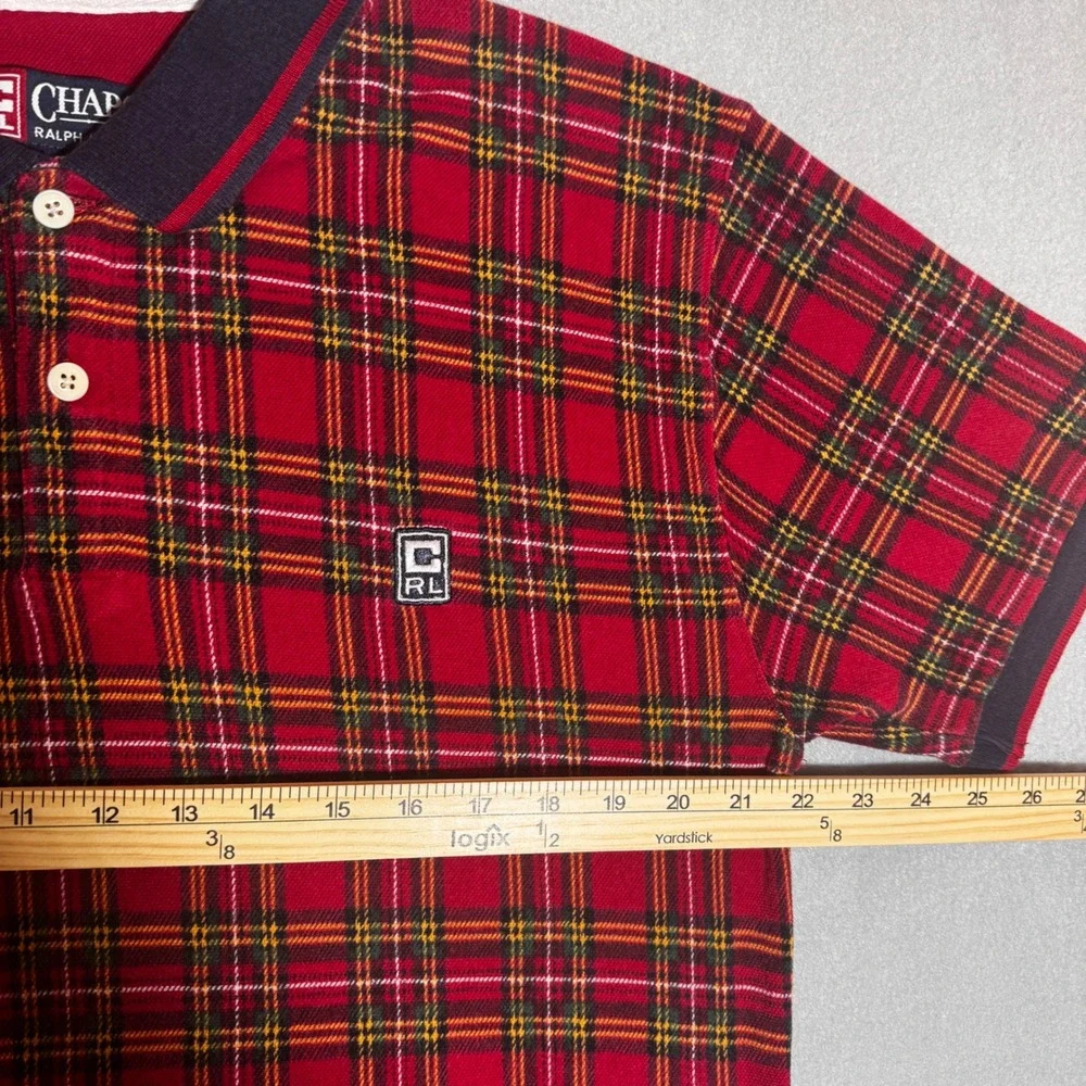 VNTG Chaps Ralph Lauren Mens XL Red Plaid Polo Shirt Short Sleeve Pique Logo